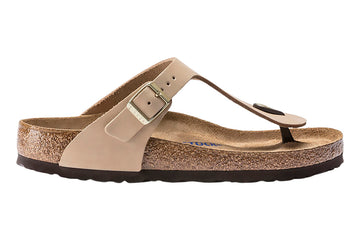 Birkenstock Gizeh R Soft Footbed Sandcastle Nubuck Leather Womens #color_brown-beige